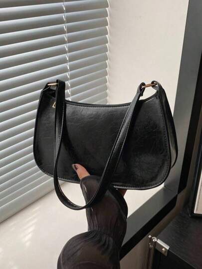 Solid Color Minimalist Zipper Closure Shou Ider Bag Stylish Simple Crescent Bag, Zipper Shoulder Bag, Faux Leather Solid Color Purse, Burg Undy Bag& New Year Ideal Gift, Fashionable Burgun Dy Bag