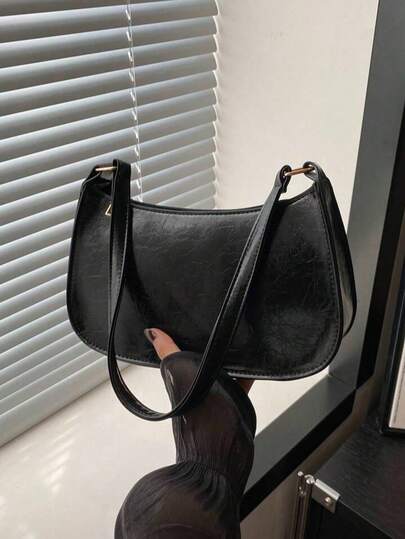 纯色极简拉链单肩包，时尚新月形包，拉链单肩包，仿皮纯色钱包，酒红色内衣收纳袋，理想的新年礼物，时尚酒红色包包，复古风格