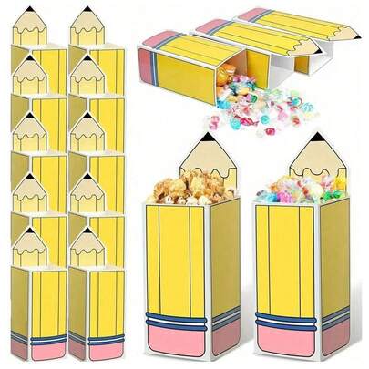 10/20 pezzi Scatole di popcorn a forma di matita gialle per il ritorno a scuola, porta-matite, regali per gli insegnanti, scatole per dolcetti per il benvenuto al ritorno a scuola, laurea, festa di compleanno, decorazioni