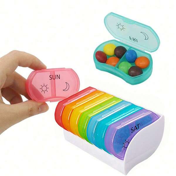 7 Dias AM/PM 14 Compartimentos Organizador Portátil, Grosso, À Prova de Umidade para Viagem, Escritório, Casa de Pílulas/Vitaminas/Cápsulas/Brincos/Anéis, Essencial de Viagem