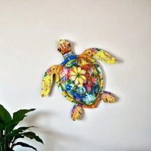 1 Stück lebendiges Blumen Metall Schildkröten Wandkunst, 2D bunte Schildkröte, Blumenmuster, ideal für Garten, Zimmer, Schlafzimmer, Zuhause, Outdoor Dekoration, Wanddekoration, perfektes Feriengeschenk, Schildkröten Dekoration