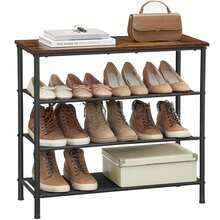 Shoe Rack 4 Tier, Narrow Shoe Storage Organiser, With 3 Fabric Shelves And Top For Bags, Steel Frame, For Entryway, Closet, Industrial - Brown - View 4