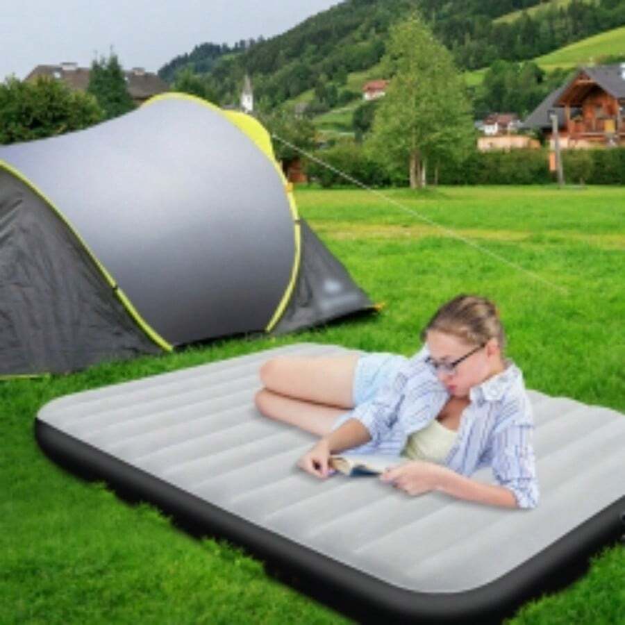 Queen Size Striated Camping Airbed Inflatable Mattr Blow Up Air Bed - T61020US UK - View 1