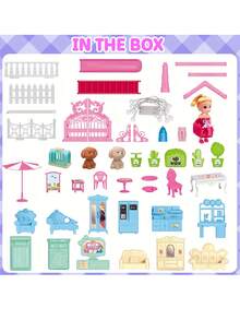 Christmas Decoration Diy Large Princess House Girls' Pretend Play Plastic Parent-Child Interactive Toy Set Assembly Building Block Multiple Scene Pink Simulation Family Nightlight Castle Villa,Home Decoration - Multicolor - View 6