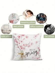 4pcs Contemporary Floral Velvet Throw Pillow Covers, Soft Cosy, One Sided Printing, Pink White, Polyester 100%, Machine Washable, Zipper Closure, For Summer Living Room, Bedroom, Sofa, Bed Decor - Pink - View 9