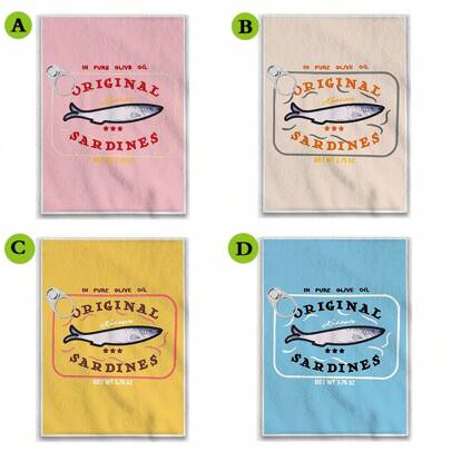 1 pieza Toalla de cocina con diseño de sardina, toalla de cocina con estampado de pez pequeño de dibujos animados, toalla de vajilla de estilo rústico, toalla de mano para lavar platos, toalla de secado de vajilla de cocina, regalo para fiestas, suministros de cocina