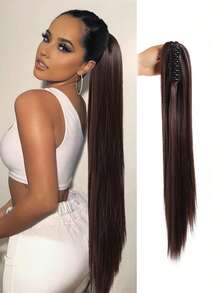 24 Inch Long Straight Ponytail Hair Extensions Synthetic Fake Pony Tails Hairpieces Clip In Ponytail Extension For Women Girls Daily - Multicolor - View 14