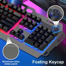 Wired 104 Keys Rainbow RGB Backlit Gaming Mechanical Keyboard, Metal Volume Knob, Multimedia Keys, With Phone And Lighter Holder, Free Removable Wrist Rest, Thickened Metal Panel, For Windows Laptop PC , Gaming Office Universal, Black