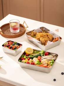 1/2/3 Stücke Edelstahl Lebensmittel Aufbewahrungsbehälter Set mit Einzeldeckel - Große Kapazität, wiederverwendbare quadratische Bento Boxen, auslaufsichere Lunch Box Aufbewahrungsschalen für Büroarbeiter, Restaurants, Fitnessstudios