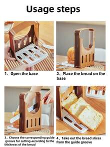1 件可折叠手动面包切片机，可调节切片导槽，面包切菜板，三明治制作工具，适用于厨房、露营、房车