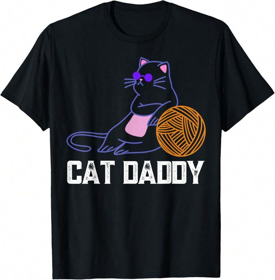 1 Pack Men's T-Shirt Vintage Eighties Distressed Cat Look - Dad Cat Men's T-Shirt - Black - View 1