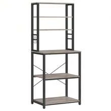 Kitchen Storage Rack, Coffee Bar, Baker's Rack, Total 6 Shelves And 6 Hooks, For Microwave, Steel Frame, Industrial, Greige And Black - Black - View 9