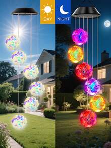 1 件变色太阳能风铃螺旋旋转风移动便携式防水户外装饰浪漫风铃灯适用于露台庭院花园家居（水晶球、红雀、蜻蜓、蝴蝶、蜂鸟。）