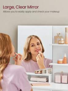 Dressing Table, Makeup Table, Vanity Table With Mirror, 1 Drawer, 2 Shelves, Storage Cabinet, Makeup Organiser, White - White - View 3