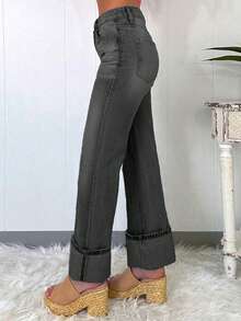 American Street Style Minimalist Casual Straight-Leg Relaxed Fit Women's Washed Denim Jeans - 深灰色 - 查看 3