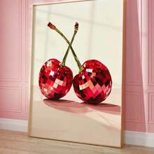 1PC Fashion Pink Disco Lemon Grape Apple Cherry Strawberry Poster Print Fashion Wall Art Picture Decor Frameless Canvas Painting Optional Frame ,Wall Art With Frame