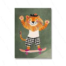 Plakat do pokoju dziecięcego Dżungla Boho Cartoon Cute Wall Art Prints Baby Kids Animal Prints Pokój dziecięcy Sypialnia Dekoracja Opcjonalna Rama