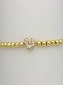 1 pieza pulsera con dije con letra de circonita cúbica de estilo clásico y de moda, pulsera de cadena ajustable de lujo con inicial A-Z, joya como regalo para mujeres