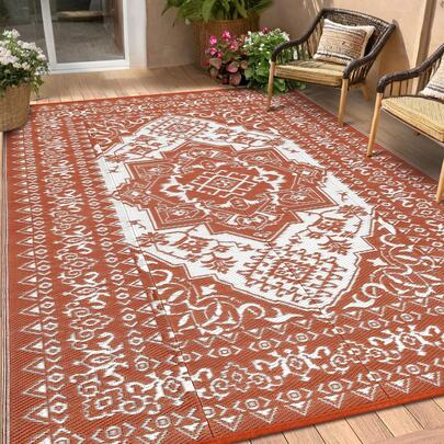 Studyset Outdoor Rugs 8x10 Waterproof Reversible Outdoor Plastic Straw Rug Vintage Retro Patio Rug Indoor Outdoor Carpet RV Mat Outside,Lightweight Portable Carpet With Storage Bag For Patio Camp Balcony Deck Picnic