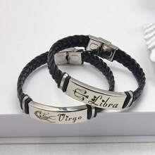 Stainless Steel Constellation Bracelet For Women Men Zodiac Sign Leather Bracelet Wristband Jewelry Birthday Gift