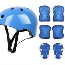 7 件套梅花图案黑色泡泡头盔 + 蝴蝶护具，适用于悬浮滑板、滑板、轮滑鞋 - 粉色 - 查看 9