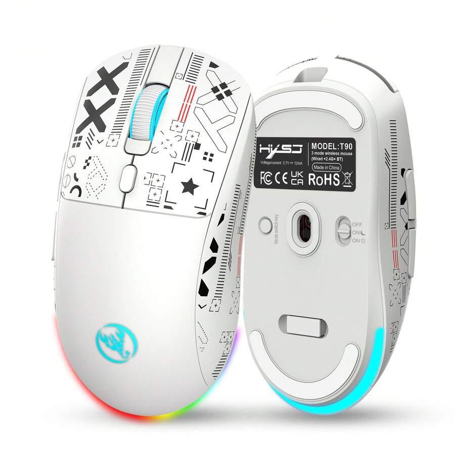 HXSJ 3 种模式蓝牙游戏鼠标可充电 2.4G USB 无线 RGB 背光鼠标兼容 iPad 平板电脑笔记本电脑 - 彩色 - 查看 1