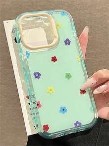 Cute Cartoon Rabbit & Flower Wavy Frame Phone Case, Compatible With IPhone 17 Pro Max, 17 Pro, 17, 16, 15, 14, 13, 12 Pro Max, 11, Soft Back Cover - Colorful Flowers On Green Background - View 3
