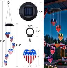 American Flag Solar Wind Chimes For Outside Color Changing 6 LED Wind Chime Lights Heart Hanging Solar Lights Windchimes Outdoors  For Porch, Garden, Patio, Party, Yard, Window Halloween Christmas New Year - Crystal Solar Wind Chime - View 10