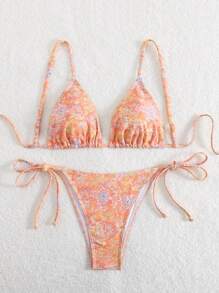 2 Stücke Rosa Blumenmuster Bikini Set