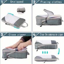 1pc XL Travel Compression Bag, Waterproof Nylon Diamond Mesh Double-Layered Clothes Storage Bag - Grey - View 8