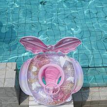 Purple And Pink Mermaid Tail Swimming Ring For Children Inflatable PVC Swimming Float With Glitter And Steering Wheel