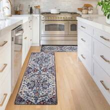1pc Vintage Distressed Boho Long Runner Rug, 1000g Velvet + 300g Foam Backing Combination Carpet, Classic American Floral , Suitable For Living Room, Bedroom, Kitchen, Bathroom, Laundry, Hallway, Entryway, Game Room, Boy's Room, All Season Home Decor