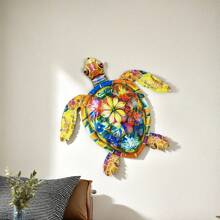 1 Stück lebendiges Blumen Metall Schildkröten Wandkunst, 2D bunte Schildkröte, Blumenmuster, ideal für Garten, Zimmer, Schlafzimmer, Zuhause, Outdoor Dekoration, Wanddekoration, perfektes Feriengeschenk, Schildkröten Dekoration