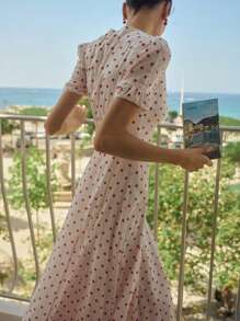 Vestido Longo Maxi Feminino de Verão com Estampa Floral e Poá, Decote em V, Ajustado, Tecido Tecido 120G, Estilo Romântico, Qualidade Premium, Vibes de Deusa