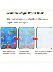 1 Set Magic Water Color Painting Book, Magical Coloring And Drawing Kit, Educational And Reusable Watercolor Painting (Pen And Border Color Of Drawing Book Are Random), For Office, School, Painting, Student, Marker, Stationery, School Supplies, Watercolor, Holiday Party Birthday Gift