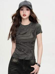 Fashionable Women's American Style Versatile Spring Knit T-Shirt