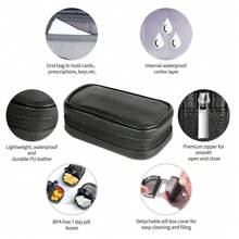Serfeymi Organizador de pastillas para viaje de 7 días - Estuche semanal portátil AM/PM para medicamentos con diseño arcoíris, estuche con cremallera de piel sintética para vitaminas, omega 3 y medicación diaria (compacto y duradero)