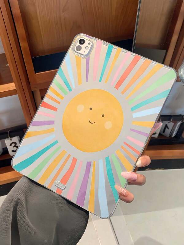 Expression 1pc Fashionable Colorful Sun Pattern TPU Shock-Proof Transparent Protective Case Compatible With Apple IPad