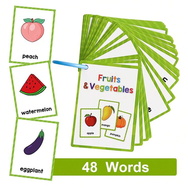 Lachilly 12 piezas Tarjetas didácticas Montessori de palabras en inglés, materiales de aprendizaje de vocabulario en inglés temprano, ayudas de aprendizaje de inglés para el hogar y la escuela, suministros de aprendizaje de inglés para el aula - Multicolor - Añade 17