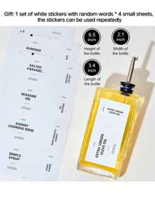 1 pièce Bouteille distributrice en verre, Verseur d'huile d'olive rectangulaire de 500 ml, Distributeur d'huile d'olive de cuisine, Distributeur d'huile de cuisson, Ensemble de distributeur de vinaigre et d'huile, Bouteille d'huile d'olive, Distributeur de sauce soja, Bouteille de sirop à café, Bouteille de distribution d'huile de cuisson, Accessoires de barbecue, Fournitures de cuisine, 1 pièce X 4 petites feuilles d'étiquettes autocollantes aléatoires gratuites
