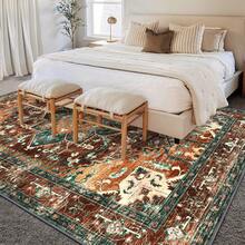 Non-Slip Washable Boho Vintage Area Rug Large Rug,  Living Room Bedroom Rug With Rubber Backing, Low Pile Faux Wool Soft Distressed Rug Floor Carpet For Living Room, Bedroom - Orange - View 7