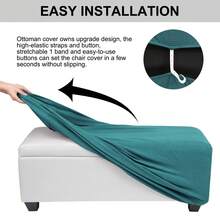 High Stretch Ottoman Cover With Elastic Bottom, Soft Slipcover Jacquard Fabric Small Checks Rectangle Storage Stool Cover Furniture Covers - 孔雀藍 - 查看 4