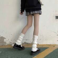 半双纯色麻花针织袜套，实用多功能 - 白色 - 查看 7