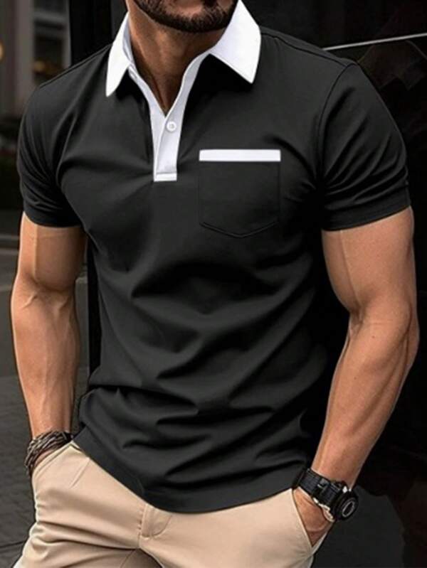 Verano color de la colisión de media cremallera solapa de manga corta camisa de polo de los hombres casuales, de moda ligero transpirable playa camiseta de manga corta, la oficina de negocios camisa de polo diario, adecuado para la vida cotidiana, oficina, deportes, viajes, vacaciones, playa
