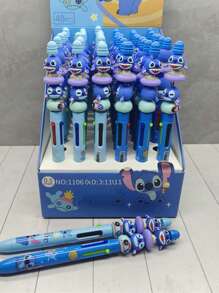 Disney 12pcs Disney Back-To-School Marvel & Stitch Collector's Edition 4-Color Anti-Stress Ballpoint Pen - Shockproof Liquid Silicone Grip (Thor's Hammer Durability) + Multi-Role Ink System (Highlighter/Notes/Doodling), Includes 3 Character Pens: Stitch, Spider-Man School Supplies,Back To School