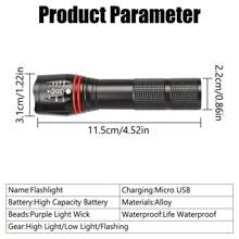 [UV LED Flashlight] Zoom In & Out Alloy Body ▎3 Brightness Modes + USB Charging Life Waterproof Crime Scene/Currency/Pet Urine Detection Multifunctional Tool