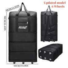 1 Pc Large Capacity Foldable Wheeled Travel Bag, Collapsible Portable Luggage Bag, Rolling Travel Duffel, 3-Layer Expandable Foldable Airport Checked Bag - Water Repellent, Backpack Style, Lettering Print Design - Suitable For Travel, Airport Check-In, Moving, Camping And Outdoor Activities