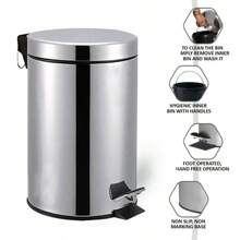 6PCS 3L Stainless Steel Pedal Bin In Black/Cream/White/Silver - Modern & Stylish Mini Bin For Bathroom/Kitchen/Toilet Rubbish