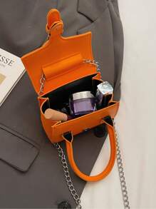 1 Solid Color Metal Buckle Decorated Chain Shoulder Strap, Pu Leather, Handheld Crossbody Dual Function, Magnetic Buckle Closure, Minimalist Style Small Square Bag, Spring And Summer Daily Commuting Light Luxury Items (Suitable For Urban Women)