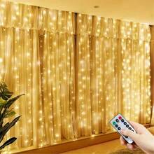 118.11 Inch X 118.11 Inch Curtain Lights, 300 Warm LED Fairy Lights, 8 Lighting Modes, Waterfall Lights, Button Control, Suitable For Birthday, Wedding, Bedroom, Wall Decor, Party, Halloween And Christmas Decoration